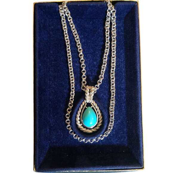 Turquoise Blue Teardrop Necklace With Adjustable Chain Avon Fashion Accents VTG - Picture 6 of 16